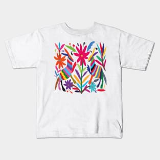 Mexican handmade embroidery fabric multicolor pattern otomí tenango maximalist decoration Kids T-Shirt